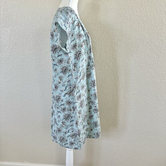 J. Jill Love Linen Size X-Small Blue White Floral V-Neck Short Sleeve Dress - Picture 4 of 12